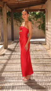 Дамска сатенена рокля LT6161 червен 