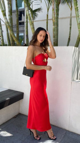 Дамска сатенена рокля LT6161 червен 