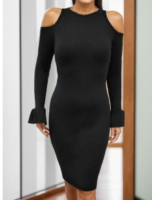 Дамска елегантна рокля с ефектни ръкави J50061 черен