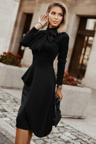Дамска стилна рокля с панделка B8887 черен