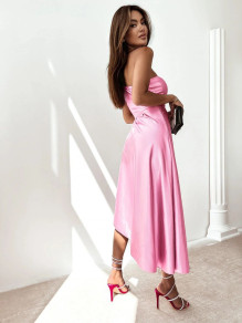 Дамска рокля с едно рамо 9019 розов 