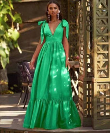 Дамска дълга рокля с панделки L9025 зелен 