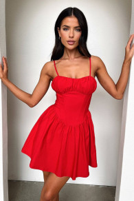 Дамска къса рокля L9026 червен 