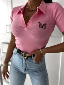 Дамска блуза трико с принт пеперуда 9992301 розов 