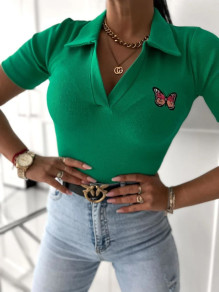 Дамска блуза трико с принт пеперуда 9992301 зелен 