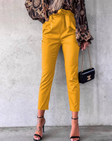 Дамски панталон с висока талия K201201 жълт 