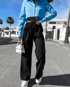Дамски панталон с джобове K00323 черен 