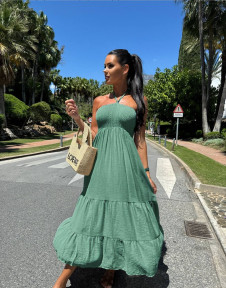 Дамска рокля с ластик 5056 зелен 