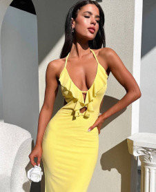 Дамска елегантна рокля 5961 жълт 