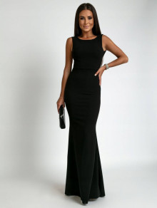 Дамска дълга рокля с ефектен гръб 5300 черен 