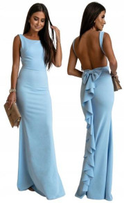 Дамска дълга рокля с ефектен гръб 5300 светло син 