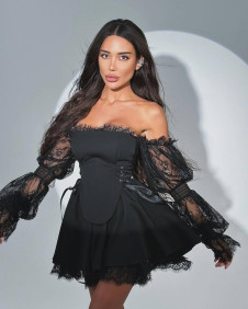 Дамска къса рокля с дантела AF5326 черен