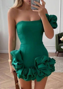 Дамска къса ефектна рокля L9101 зелен 