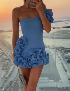 Дамска къса ефектна рокля L9101 син