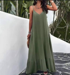Дамска дълга рокля L9115 маслено зелен 
