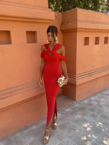 Дамска елегантна рокля LT9685 червен 