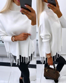 Дамски пуловер с ресни 796006 бял