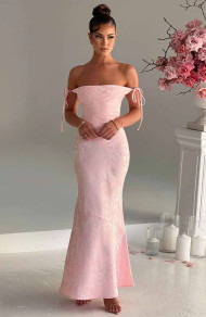 Дамска дълга рокля по тялото PL1333 розов 