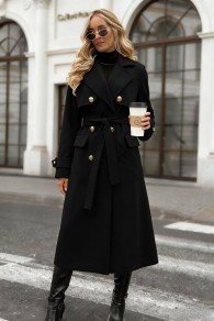 Дамско дълго палто с двуредно закопчаха K6598 черен 