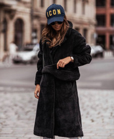 Дамско пухкаво палто K20221 черен 