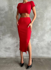 Дамски комплект блуза и пола 9701101 червен 