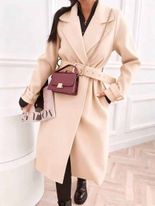 Дамско палто с колан K9242 бежов 