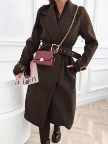 Дамско палто с колан K9242 кафяв