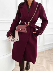 Дамско палто с колан K9242 бордо 