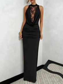 Дамска дълга сатенената рокля K8099 черен 