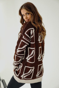 Дамски ефектен пуловер BS0277 кафяв
