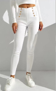 Дамски панталон с копчета K99282 бял
