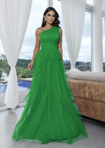 Дамска дълга рокля с тюл K20020 зелен 
