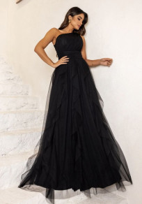 Дамска дълга рокля с тюл K20020 черен 