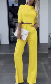 Дамски комплект блуза и панталон A1270 жълт 