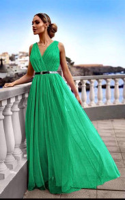 Дамска дълга рокля тюл K6286 зелен 
