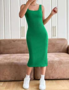 Дамска рокля трико със цепка 9701345 зелен 