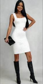 Къса рокля с кристали S9014 бял