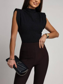 Елегантен дамски бляскав топ с висока яка K7586 черен 