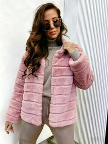 Дамско пухкаво късо палто 180611 пудра