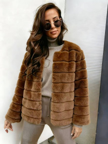 Дамско пухкаво късо палто 180611 камел