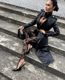 Дамски клин с дантела S6603 черен 