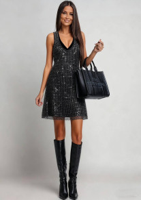 Блестяща рокля с кристална мрежа S1248 черен 