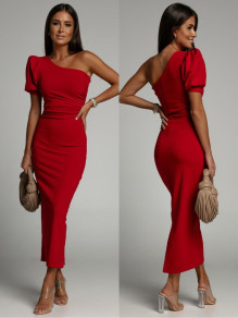 Дамска стилна рокля с един ръкав K5873 червен