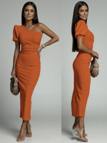 Дамска стилна рокля с един ръкав K5873 оранжев 