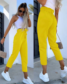 Дамски панталон с джобове 6443 жълт
