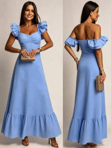 Дамска дълга рокля K25209 светло син