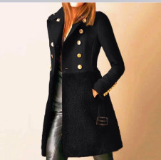 Дамско ефектно палто с колан 5416 Черен  