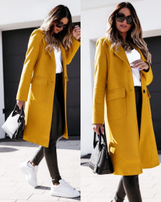 Дамско стилно палто с джобове 5361 горчица  
