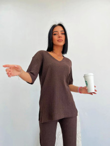Дамски комплект блуза и панталон YY5959 капучино