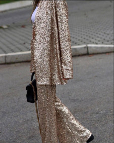 Дамски комплект с пайети от 3 части сако, панталон и топ NS5083 розово злато